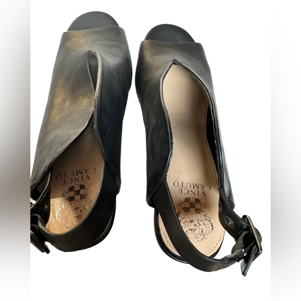 Vince Camuto women Black Leather Ankle Strap Open Toe block Heels pumps Size 11M - Picture 4 of 8